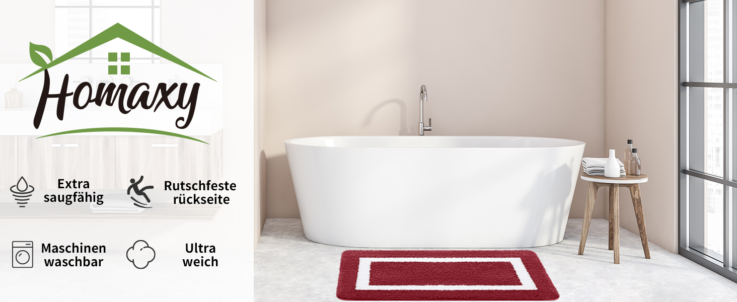 Набір килимків для ванної кімнати Homaxy: антиковзаючі, з м'якої мікрофібри, пухнасті, 2 шт. (40x60 см + 50x76 см), бордовий