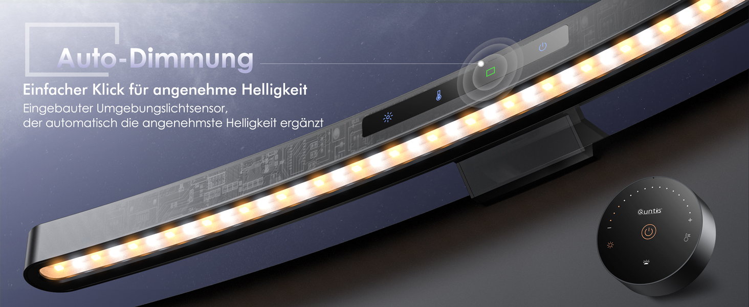 Світлодіодна лампа для монітора Quntis Curved 38см з сенсорним керуванням та пультом, захист від синього світла, регулювання яскравості, для офісу та дому