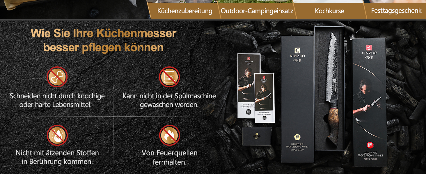 Ніж кухарський XINZUO Damaststahl серії Mo, 19.3 см - професійний, з лезом з дамаської сталі, кухонний ніж, мультифункціональний, з ергономічною ручкою з білого дуба