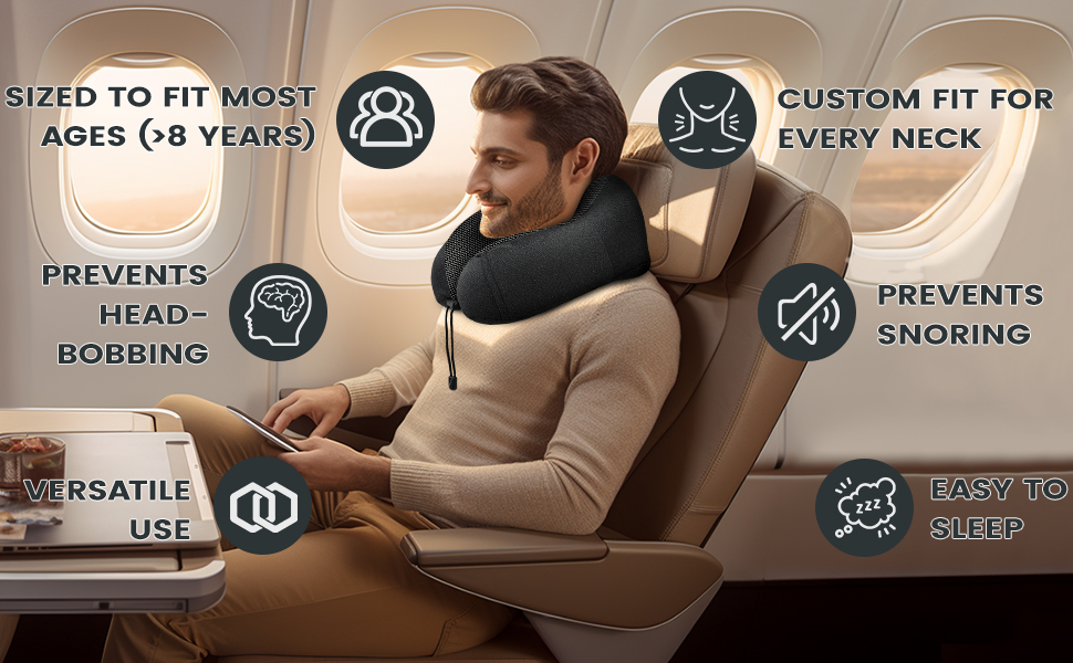 Подушка під шию для подорожей з ефектом пам'яті (Memory Foam) з 3D-маскою для сну та берушами, сіра