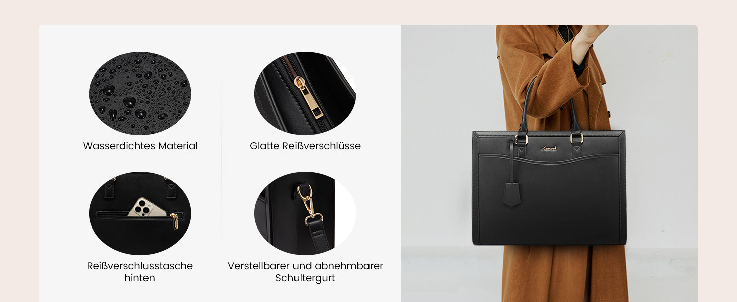 LOVEVOOK Сумка для ноутбука 15.6 дюймів, жіноча, велика, з PU-шкіри, для роботи, навчання, універсальна, чорна