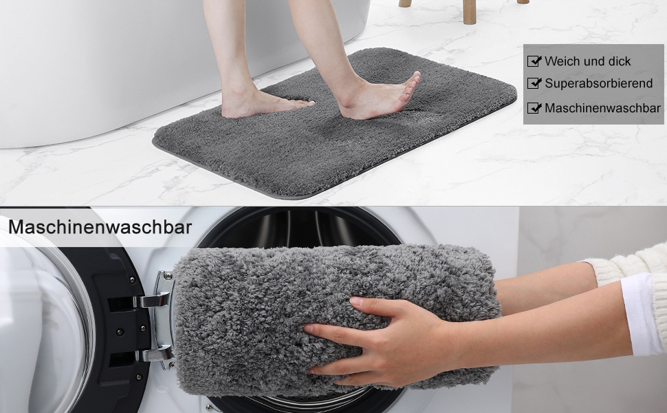 Набір килимків для ванної кімнати Homaxy (2 шт.) – антиковзаючі, м'які, з високим ворсом, мікрофібра, сірий (41 x 61 см + 51 x 76 см)