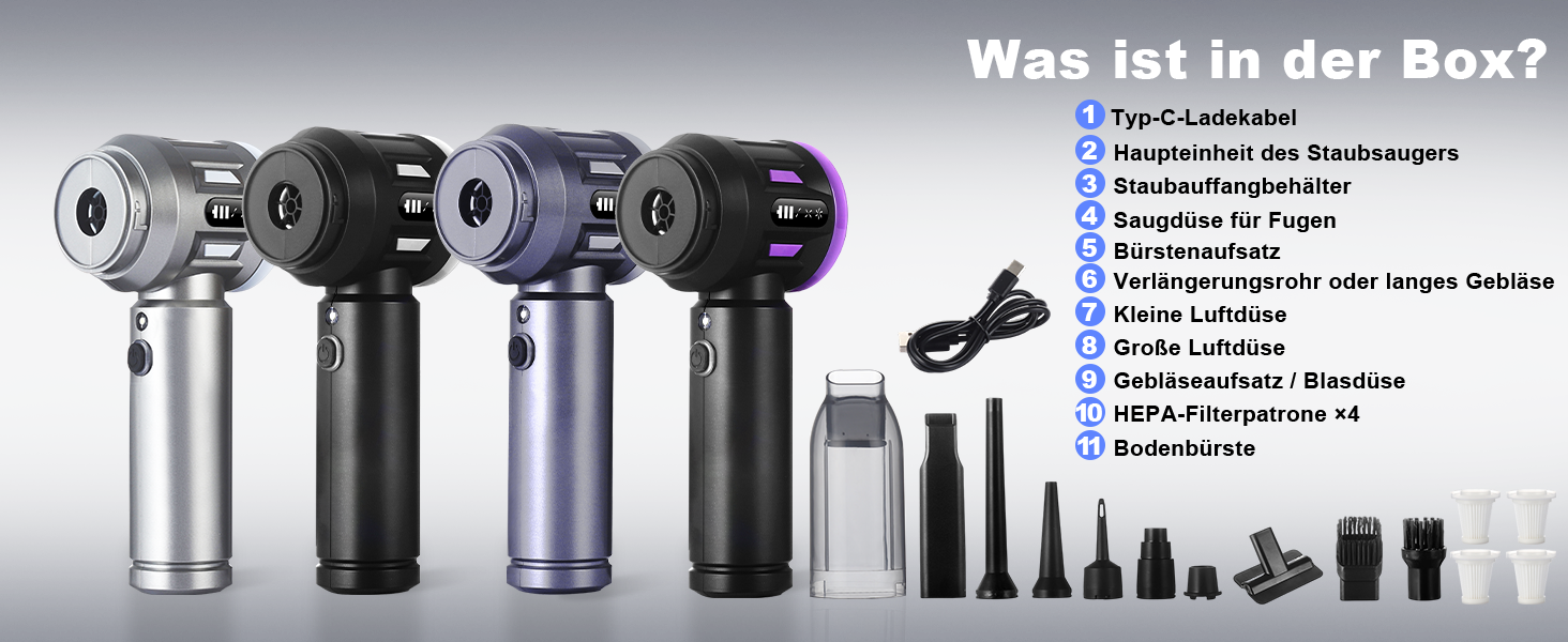 Акумуляторний ручний пилосос Citybee 4 в 1, бездротовий міні-пилосос для авто та дому, 25000Па, безщітковий двигун, 3 режими потужності, для шерсті тварин (чорний)