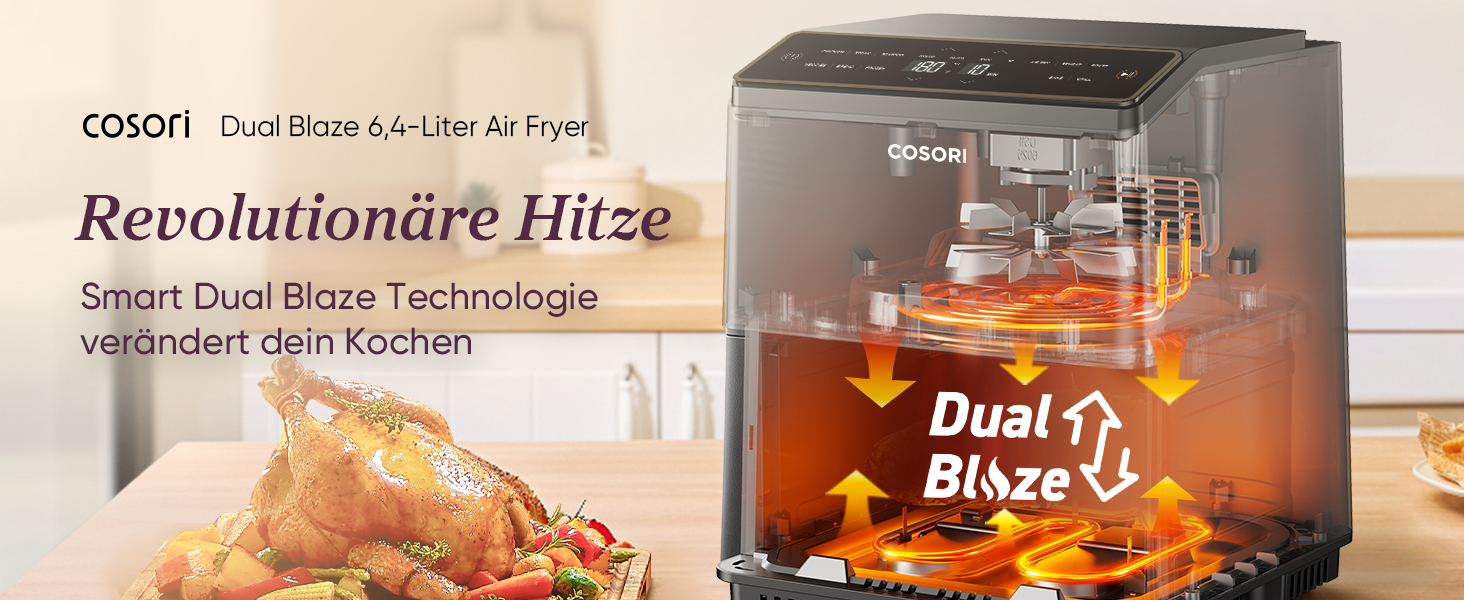 Фритюрниця повітряна COSORI Dual Blaze 6.4L з Wi-Fi - 11 функцій, сіра. Готування, випічка, гриль, хрусткий хліб та багато іншого!