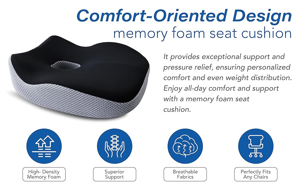Подушка для сидіння в авто Allaboutsla з Memory Foam для полегшення болю в попереку, велика для коротких водіїв на далеких поїздках - подушка для автомобіля, офісу (чорний & сірий)
