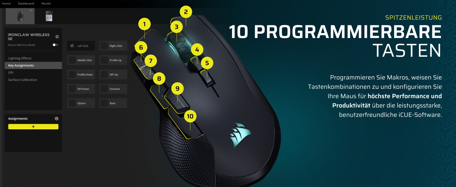 Бездротова ігрова миша Corsair IRONCLAW Wireless SE (2026) чорна: 26,000 DPI, ергономічний дизайн для великих долонь, 10 програмованих кнопок, для MOBA, FPS, MMO