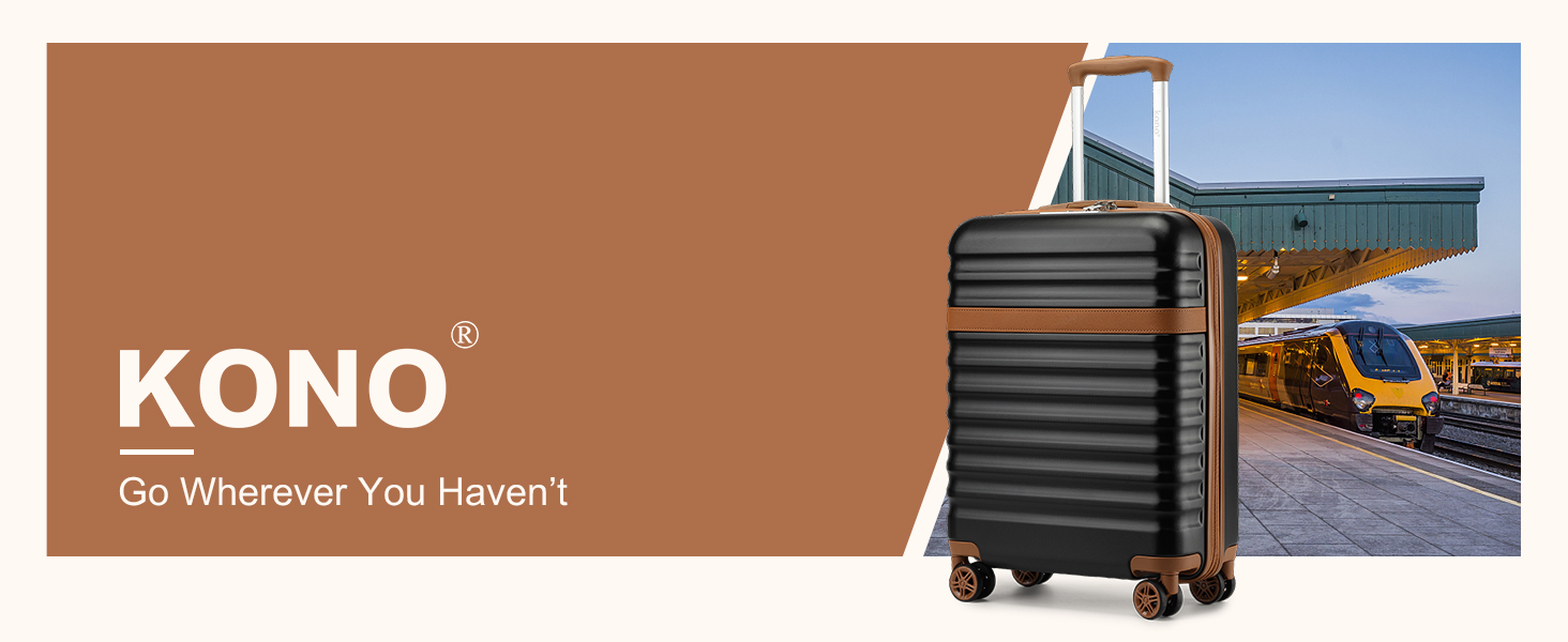 Чемодан-валіза KONO Mittelgroß (середній) з ABS+PC, 4 колеса, TSA-замок (чорний/коричневий, L, 65 см)