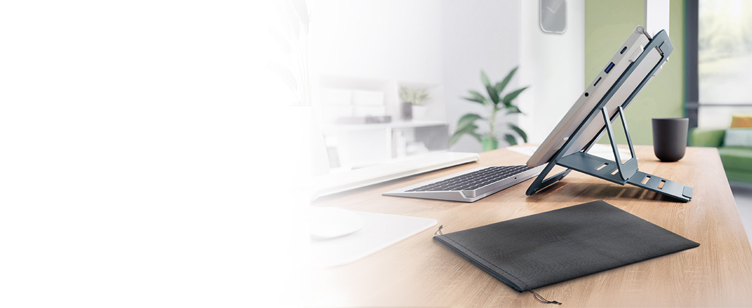 Підставка для ноутбука Leitz Ergo, регульована по висоті, для ноутбуків 13'-15', з 80% переробленого пластику, 6 положень висоти та кута, компактна, 100% перероблювана, алюміній Ultra-Flat, темно-сірий