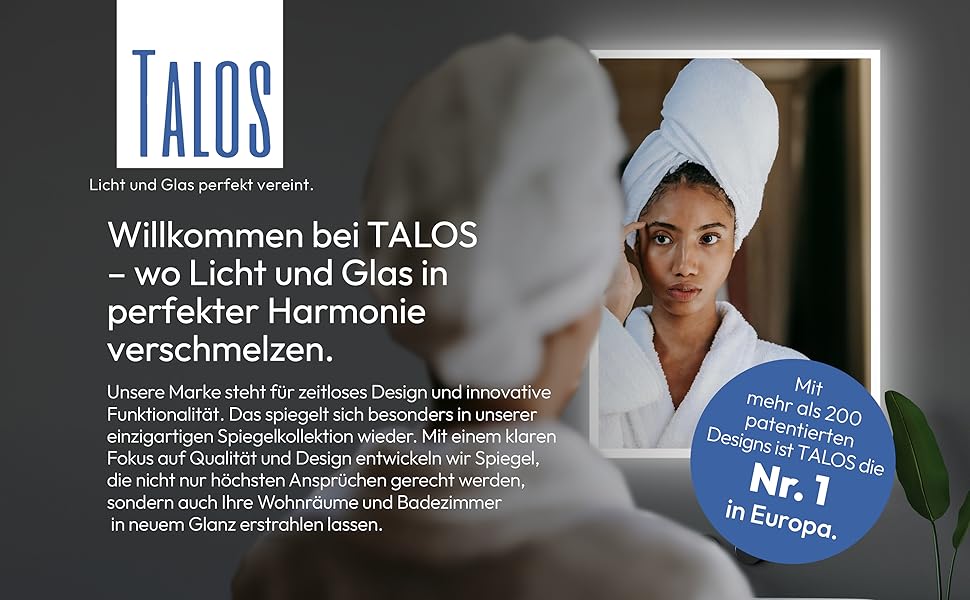 Дзеркало для ванної кімнати Talos з підсвічуванням 50x70 см - LED дзеркало з світловою рамкою, вологостійке (алюмінієва рама), нейтральний білий світ (4200K)