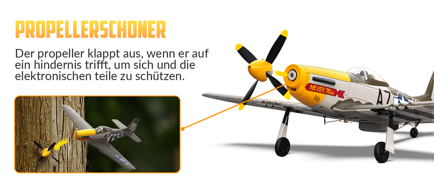 RC літак HAWK'S WORK P-51D Mustang 2.4GHz - Готовий до польоту, 6-осьовий гіростабілізатор, для дітей та початківців (зелений, безщітковий)