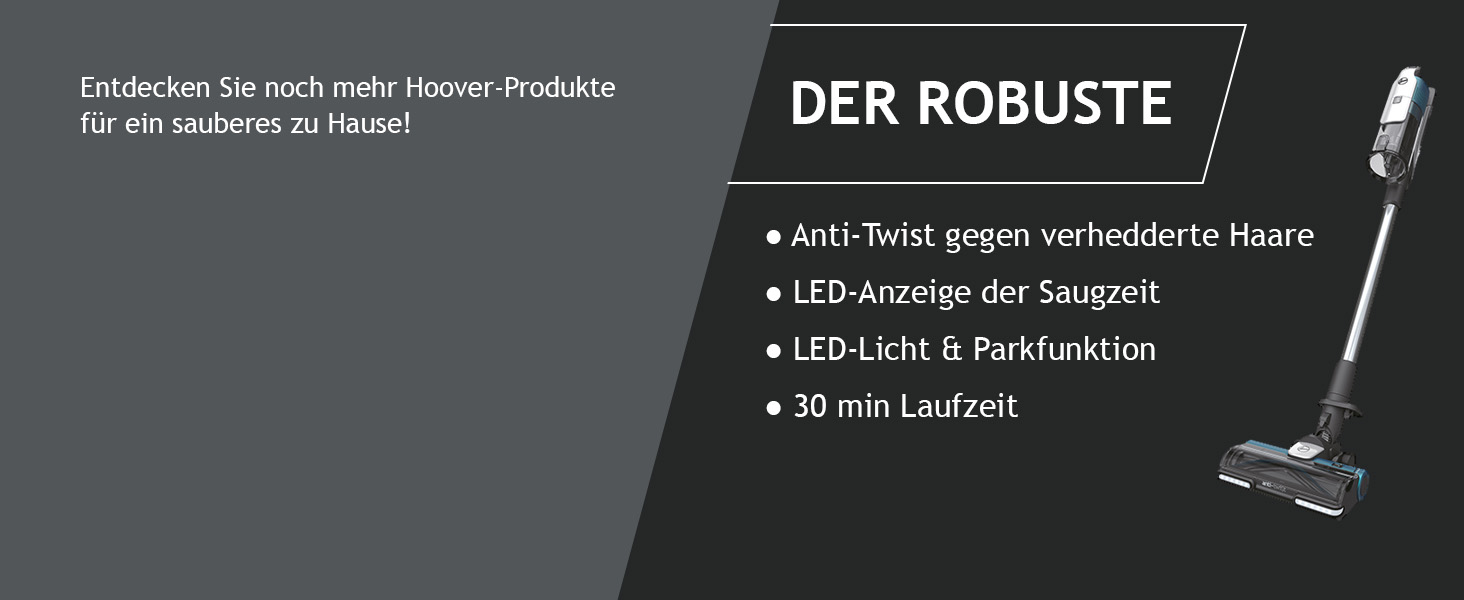 Маневрений акумуляторний пилосос Hoover 360 зі світлодіодом на площу 120 м, акумуляторний пилосос для твердої підлоги, насадка для підлоги з захистом від заплутування всмоктаного волосся HF401H (Pet)