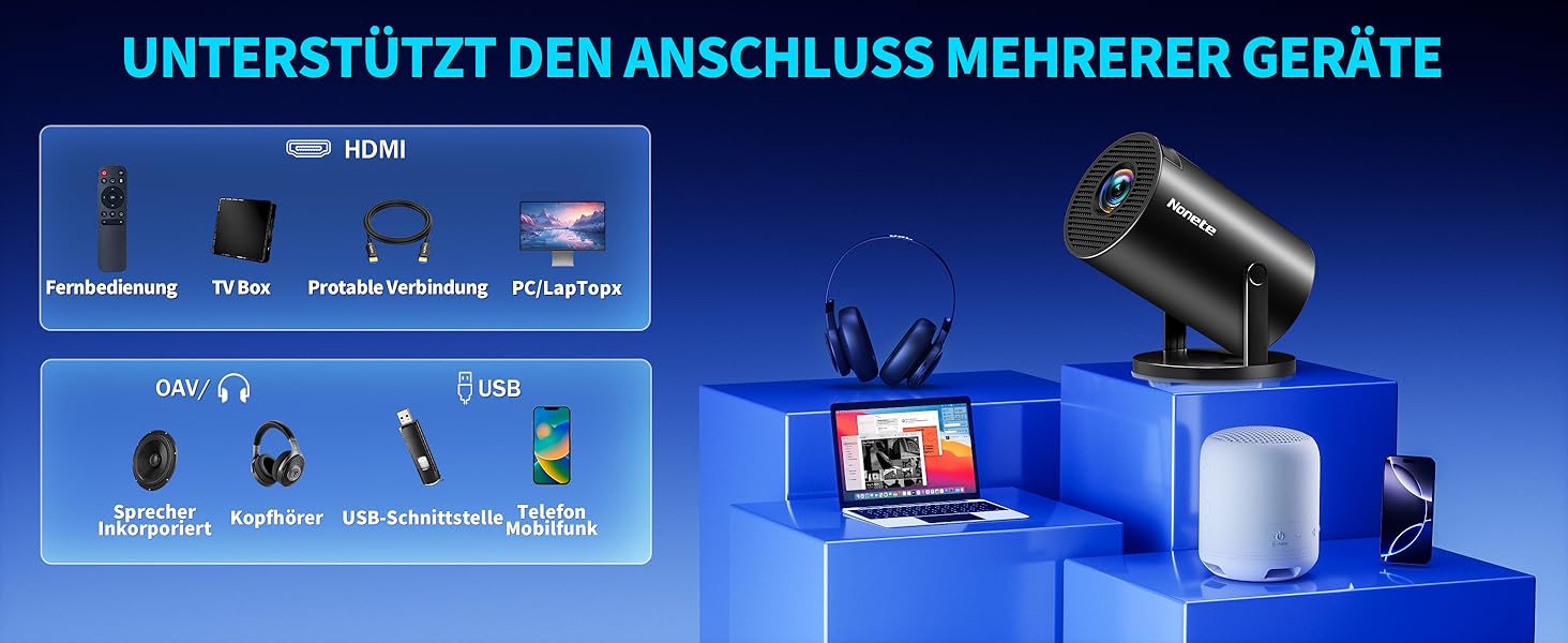 Beamer 4K: Міні проєктор з WiFi 6, Bluetooth 5.2, Android, 270° оберт, Auto Keystone, для PC/HDMI/USB, з мишкою та пультом, білий (20-Black)