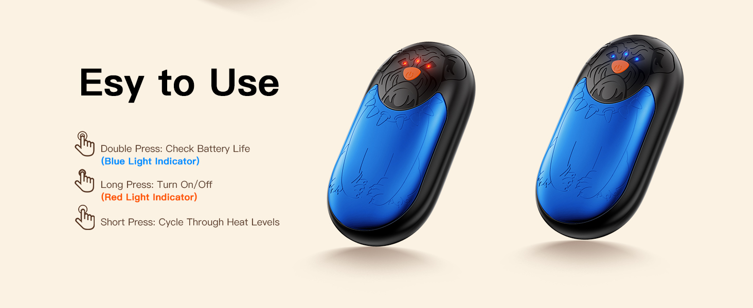 Електричний гріє для рук 2 шт. | Перезарядний кишеньковий гріє з 3 режимами, 6000mAh для жінок, чоловіків, кемпінгу, полювання, гольфу, блакитний