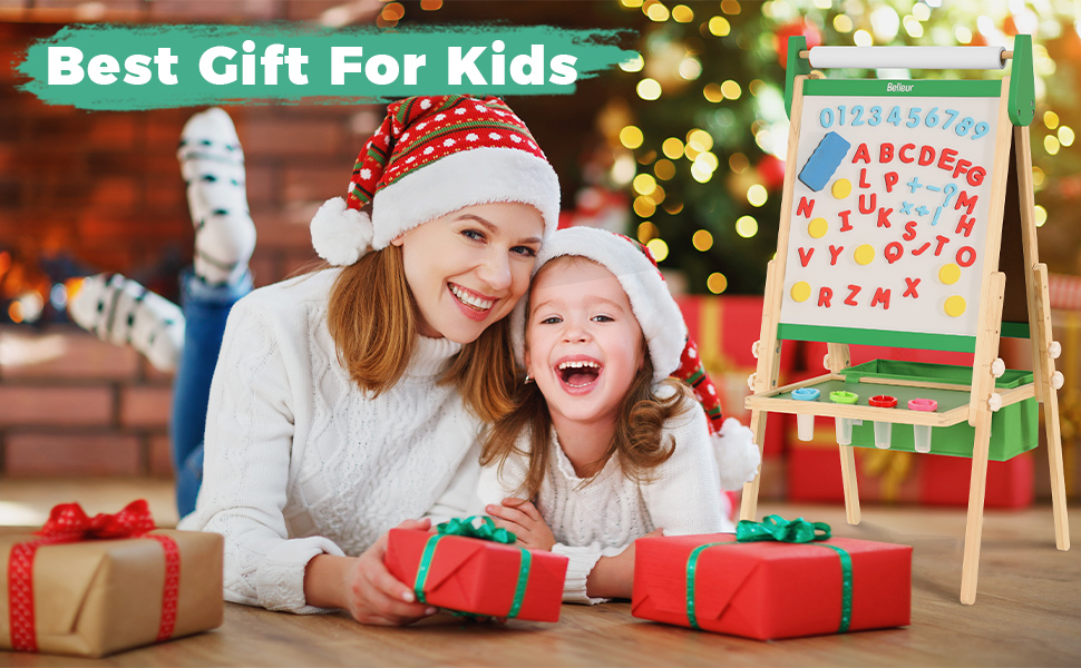 Дитяча мольберт All-in-One з 2 рулонами паперу, аксесуарами, регульована магнітна двостороння дошка для малювання з крейдою та магнітами, дошка для дітей 2-8 років, зелений