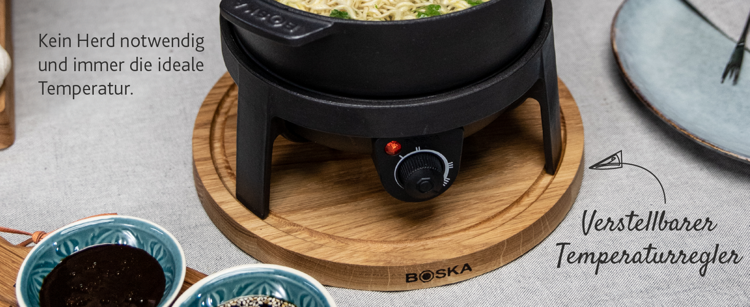 Електричний Фондю-сет Boska 2.3L з регулюванням температури - для сиру, шоколаду, гарячого супу та м'яса (з нержавіючої сталі та чавуну)