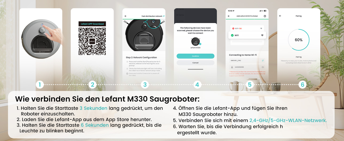 Робот-пилосос LEFANT M330 з функцією миття, 5000Pa, лазерна навігація, PSD-технологія, APP, 160 хв, для тварин, килимів, твердих підлог, сірий