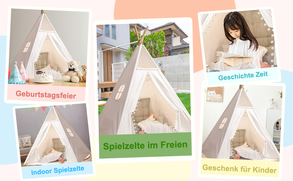 Camiraft Тент-Тіпі для дітей сірого кольору, ігровий намет з бавовни для хлопчиків та дівчаток, складаний намет-халапа для гри в приміщенні та на вулиці