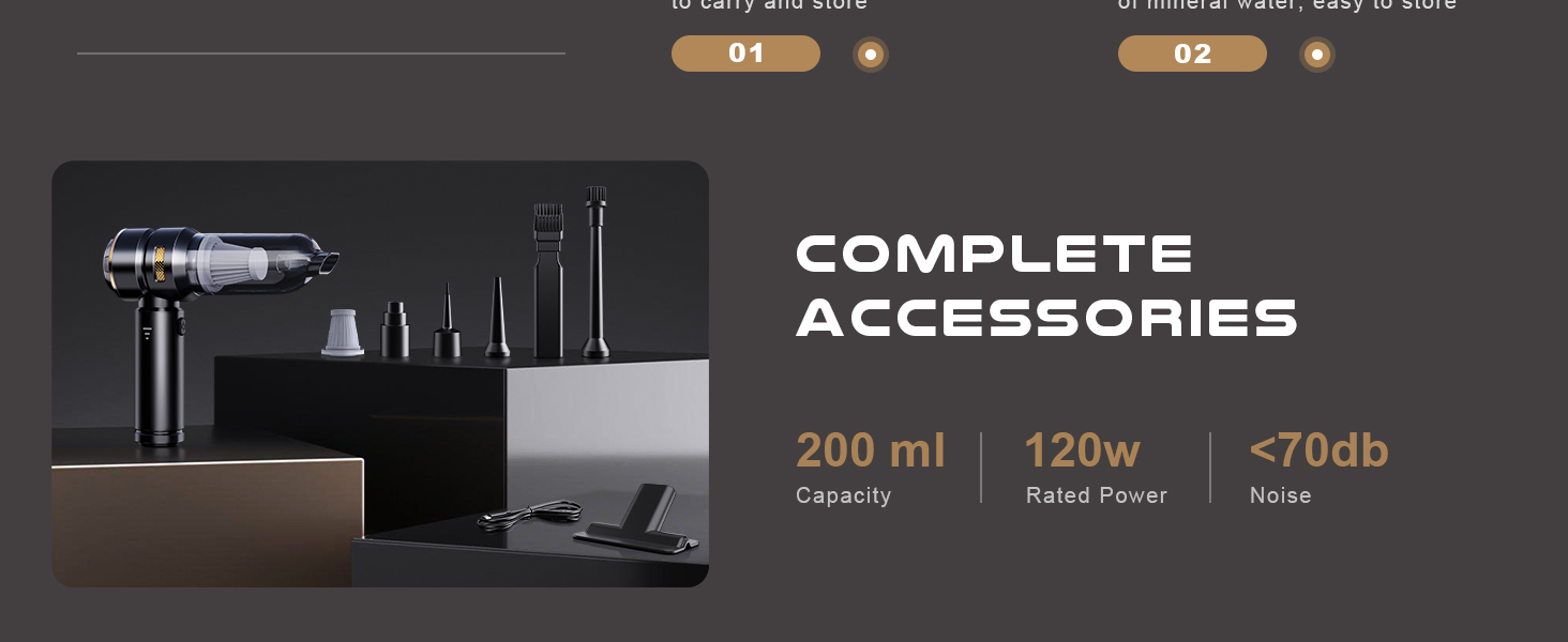 Акумуляторний ручний пилосос KITBEZN 4-в-1 для авто та дому, бездротовий міні-пилосос з безщітковим двигуном, потужність 26000Па, 3 режими роботи, чорний