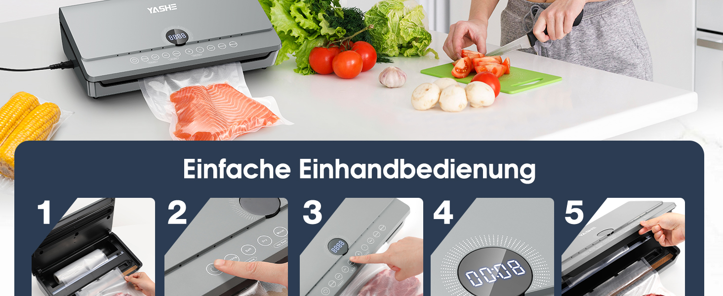 Вакууматор YASHE 80KPA з магнітною кришкою, 10-в-1 вакуумний пакувальник для продуктів з подвійним швом, подвійним насосом та відсіком для рулонів, сірий