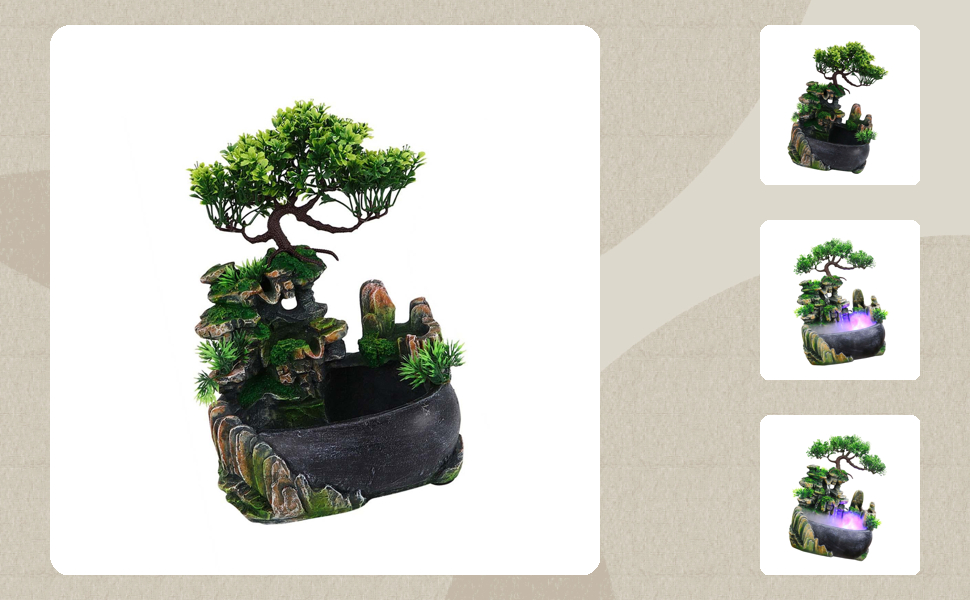 Кімнатний фонтан Zimmerbrunnen з LED підсвічуванням та водоспадом, з полирезину, з насосом