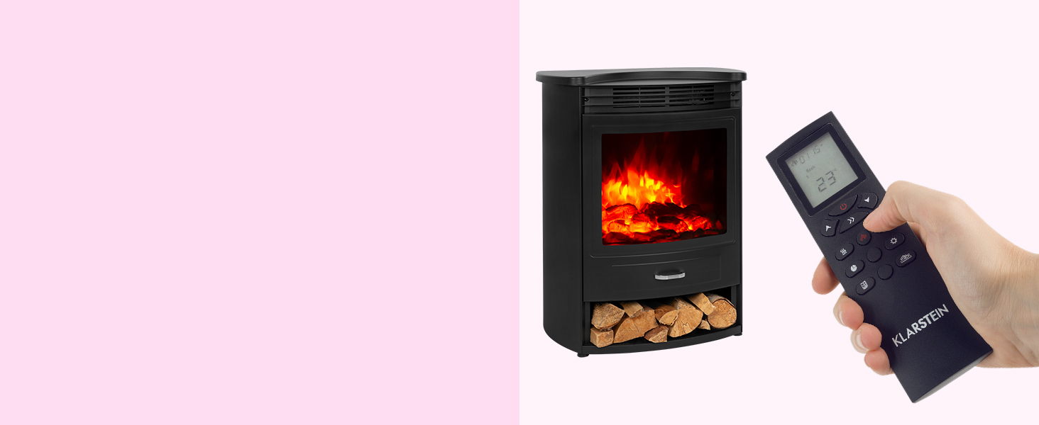 Електрокамін Klarstein Bormio S Smart, 1900 Вт, електричний обігрівач для вітальні, LED-імітація полум'я, з термостатом, таймером і пультом, чорний