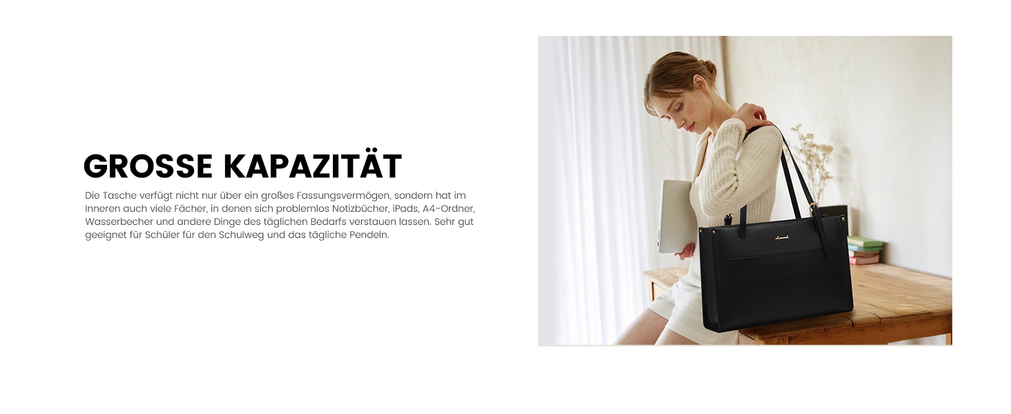 LOVEVOOK Сумка для ноутбука 15.6 дюймів, жіноча, велика, водонепроникна, сумка-шоппер, ділова, з PU шкіри, для офісу, навчання, чорна