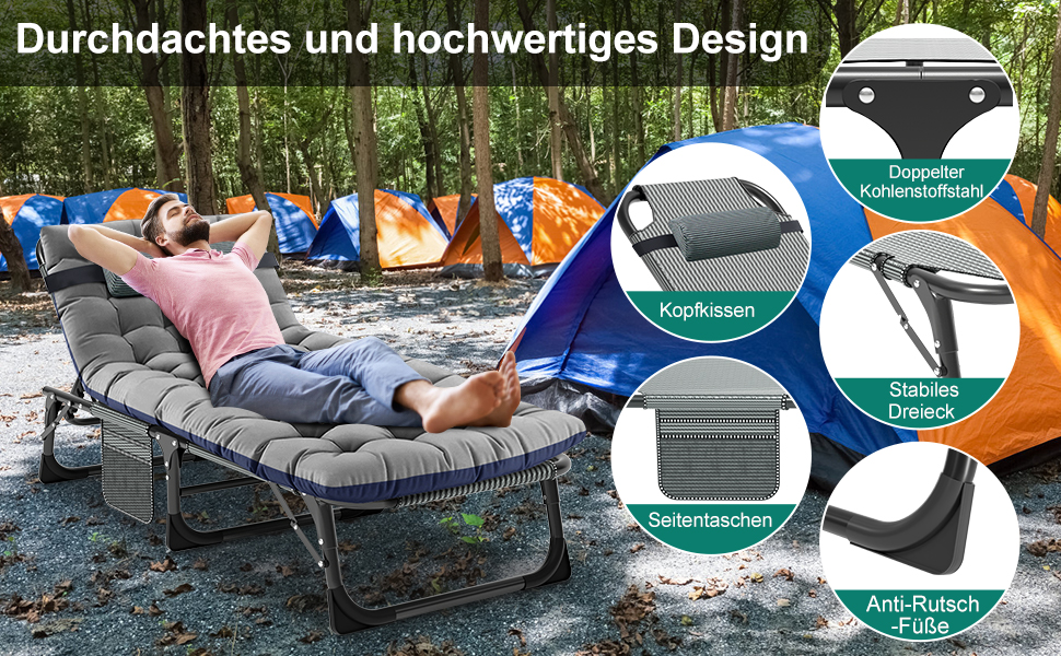 Скромний диван-крісло для відпочинку з матрацом, 200 кг, сірі, з кишенями та регульованою спинкою