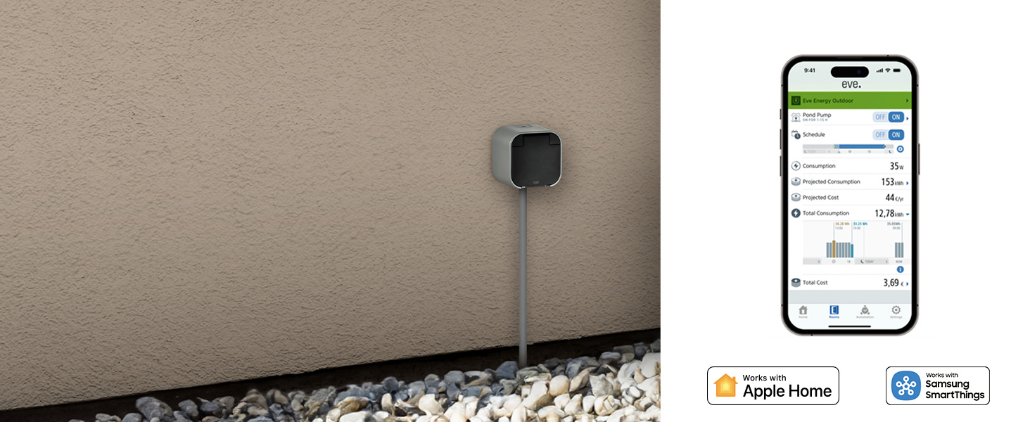 Розумна система поливу Eve Energy Outdoor (Matter) з керуванням через додаток/Siri для саду/балкону, без хаба, сумісна з розподільниками