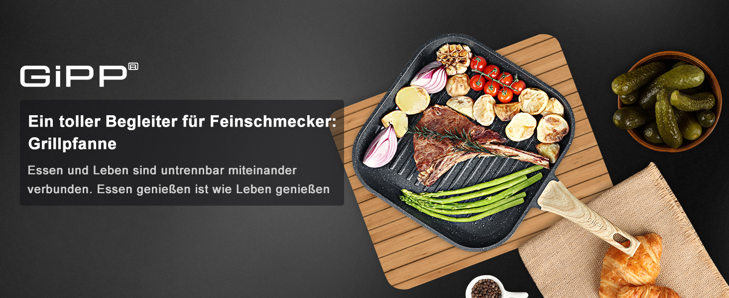 Сковорода-гриль GiPP 28x28 см, сковорода для стейків, індукційна, алюмонієвий литний матеріал з гранітно-антипригарним покриттям, 100% без PFOA, підходить для всіх типів плит, легко миється, білий колір