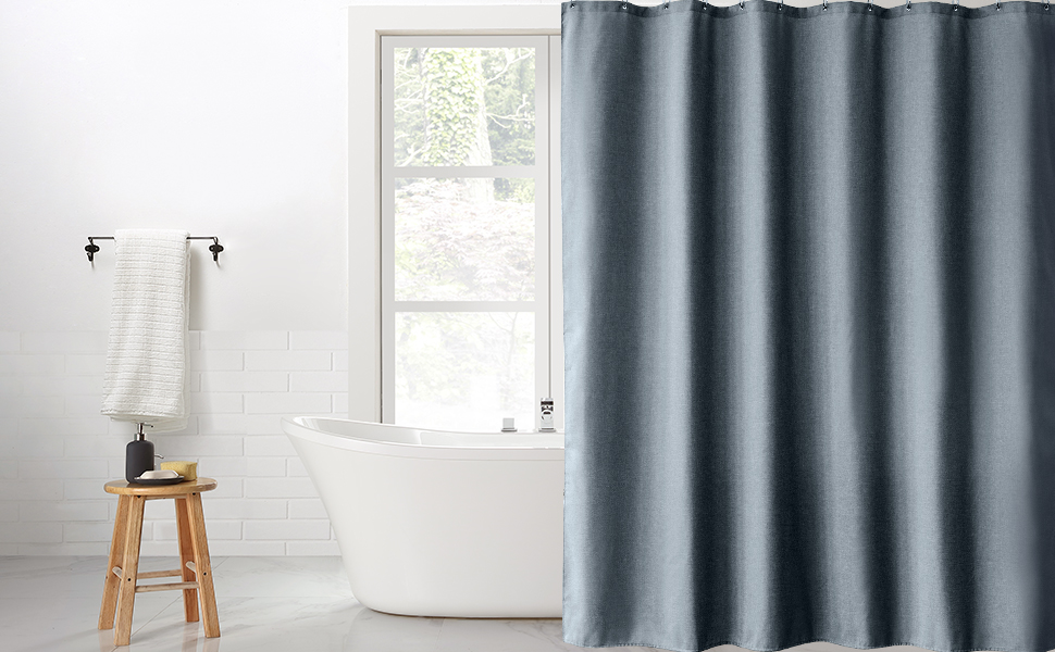 Штора для душу з льону з металевими кільцями, 182x182 см, Marineblau (темно-синій)