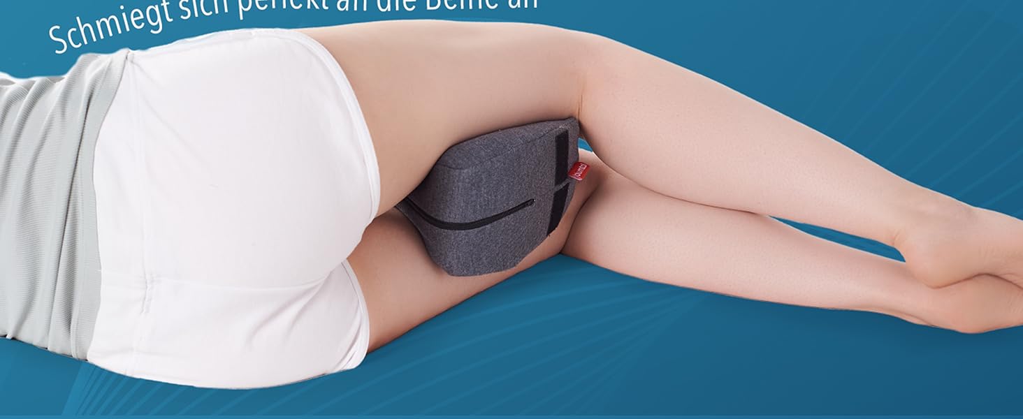 Подушка для сну між ніг Blumtal з піни Memory Foam для тих, хто спить на боку - сертифікат Oeko-TEX, ортопедична подушка від болю в спині та сідничному нерві, сіра
