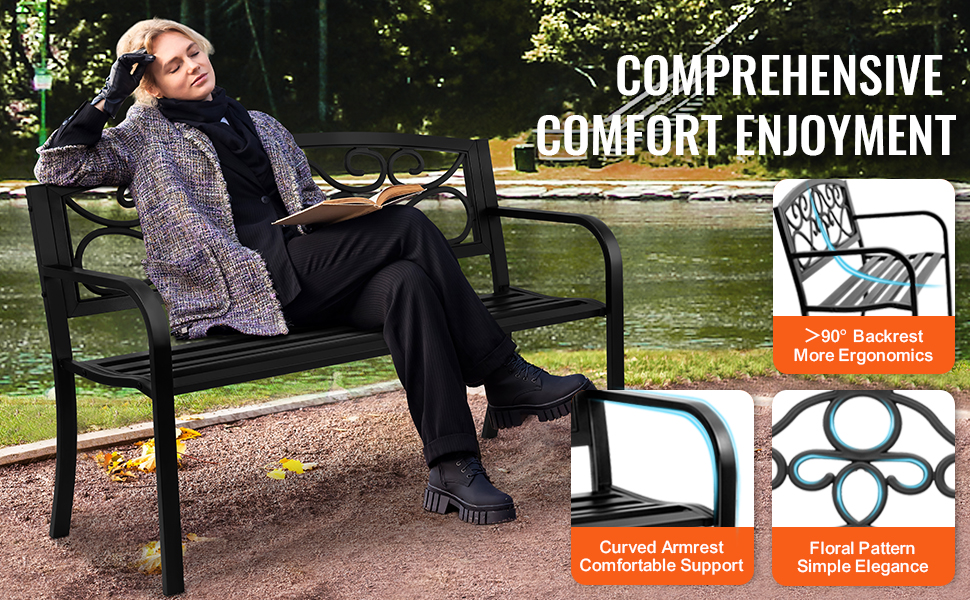 Металева лавка для саду та тераси VEVOR, 1163 мм, міцна лавка на 3 особи з підлокітниками та спинкою, вінтажний дизайн, 218 кг, 52,7 x 127 x 81,8 см