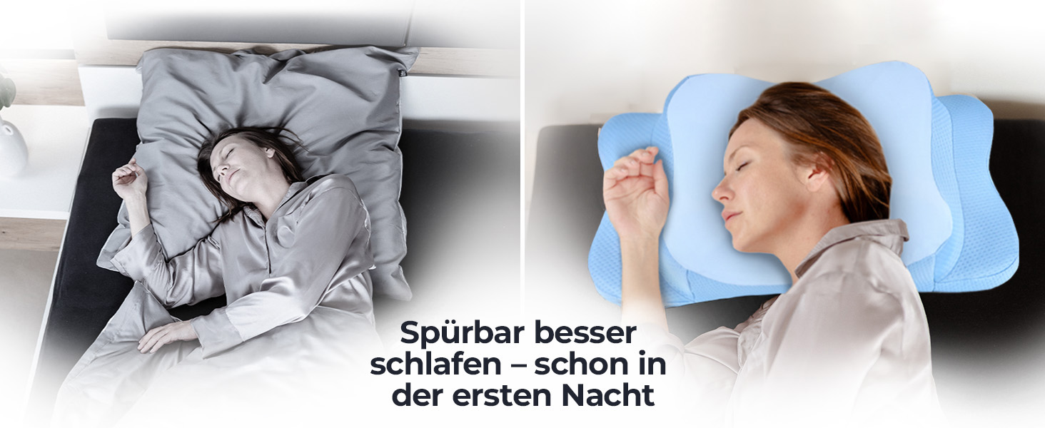 Подушка для шиї з Memory Foam, ергономічна, для всіх типів сну, з чохлом, сертифікат Oeko-TEX®, регулює температуру, (Блакитна, запасний чохол)