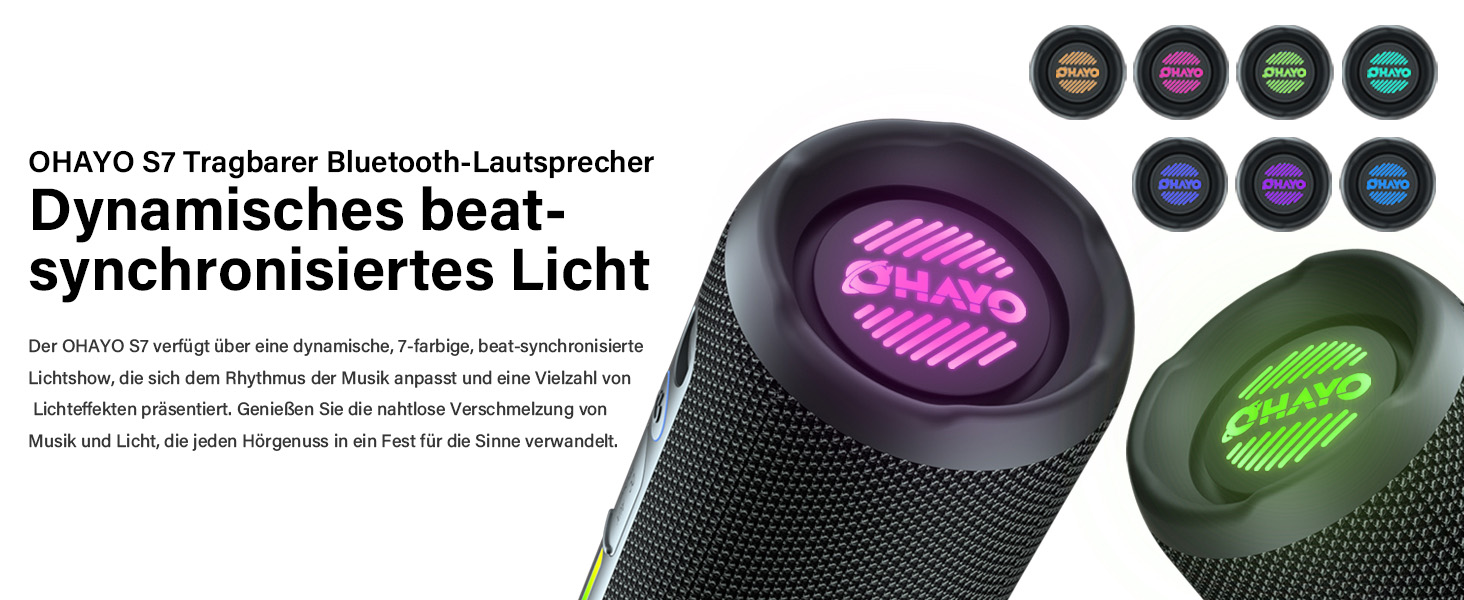 Портативна Bluetooth колонка OHAYO 24W з RGB підсвічуванням, басами, IPX7, 30 годин роботи, мікрофоном, для відпочинку на природі (чорна)