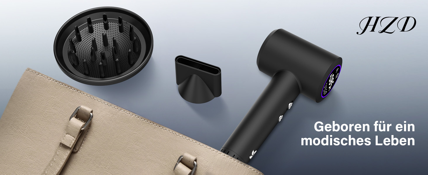 Професійний фен для волосся з дифузором, безщітковий двигун 110 000 об/хв, 400 млн плазмових іонів, низький рівень шуму 57дБ, чорний