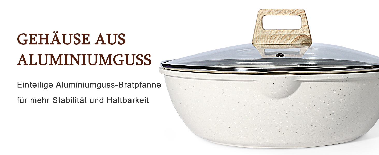 Сковорода з високим бортиком GiPP, 30 см, керамічне антипригарне покриття, з кришкою, 4.3 л, для всіх типів плит, біла