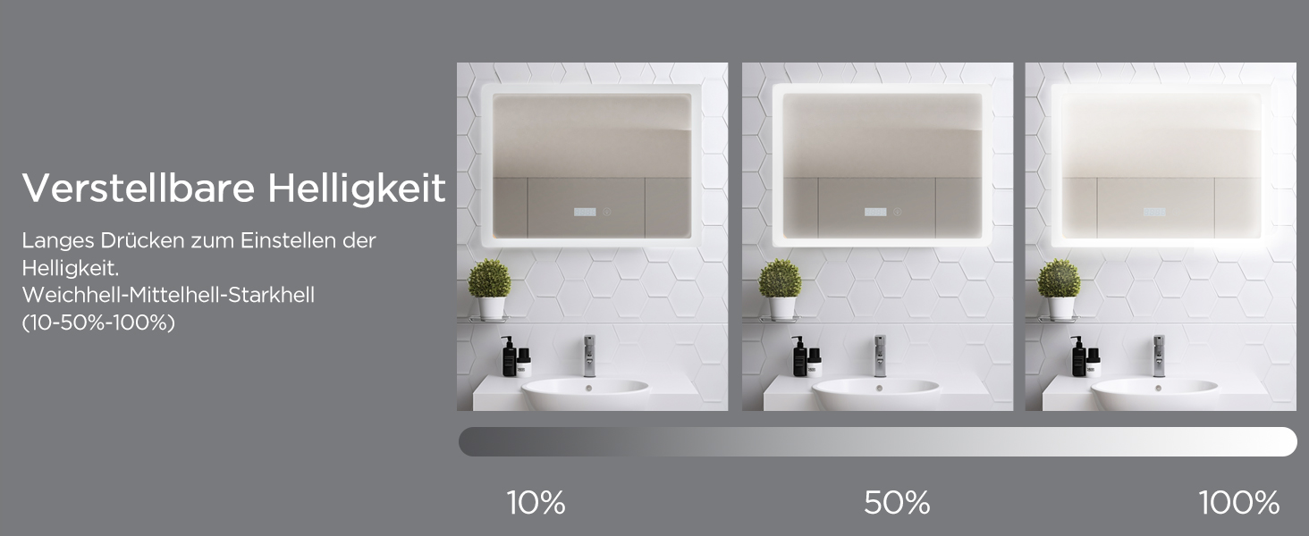 Дзеркало для ванної кімнати YU YUSING з підсвічуванням 80x60 см, LED, 3 кольори світла, регулювання яскравості, антизапар, сенсорне управління, таймер, загартоване скло, IP44, прозоре