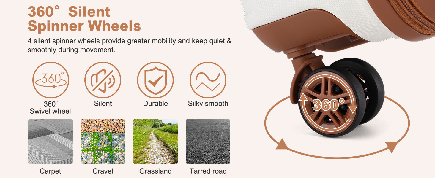 Набір валіз KONO 6 частин: велика валіза, середній, маленький, beauty case, сумка для ручної поклажі, косметичка (сірий/коричневий)