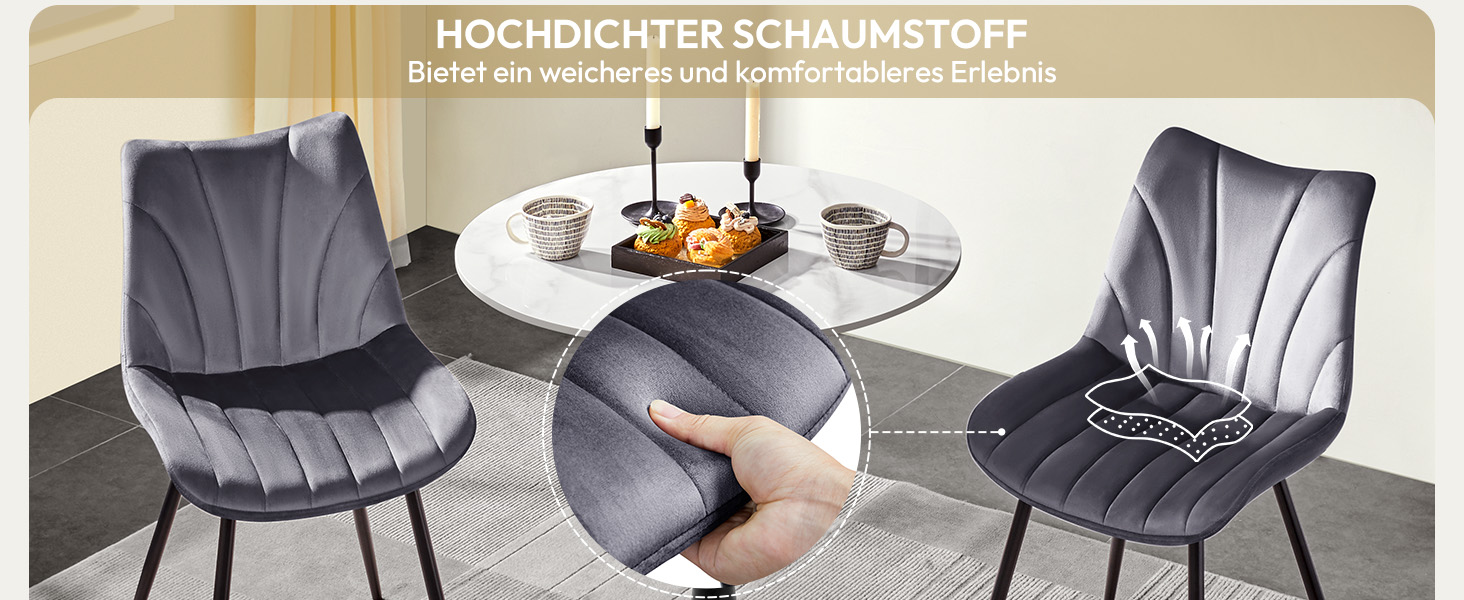 Набір обідніх стільців Yaheetech, 4 шт., з м'яким сидінням з велюру та металевими ніжками, до 150 кг, сірий