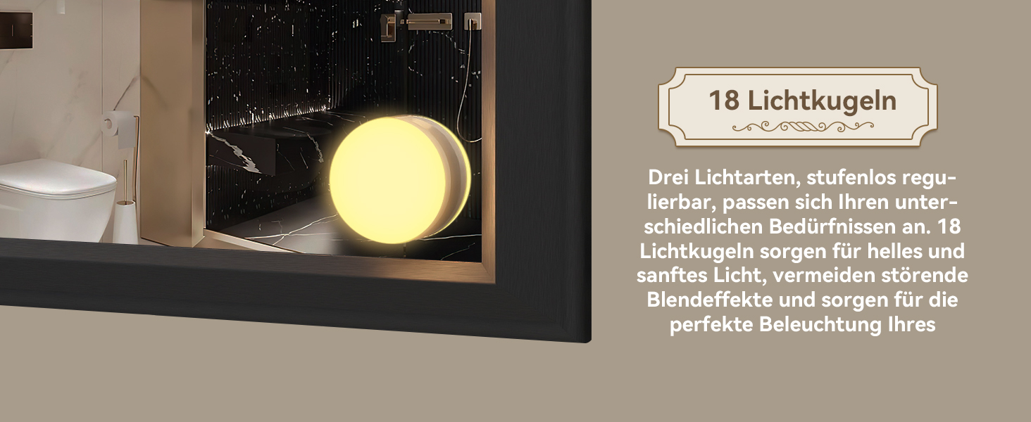 Дзеркало для ванної кімнати YOURLITE з LED-підсвічуванням 100x60 см, сенсорне управління, годинник, антизапотівання, 3 кольори світла, регулювання яскравості, функція пам'яті, білий/чорний