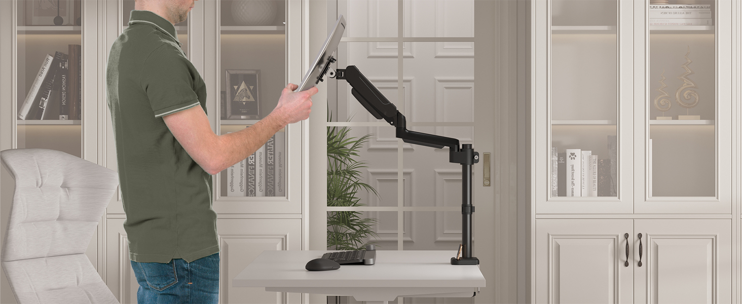 Кріплення для монітора BONTEC, 13-34 дюйми, газ-амортизатор, VESA 75/100mm, 3-9 кг, 360° оберт, регулювання нахилу та повороту
