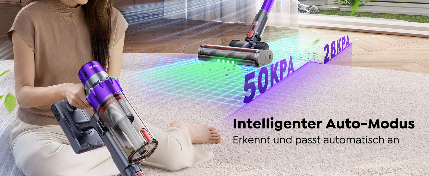 Акумуляторний пилосос SMOTURE 50000 Па, 65 хв роботи, з турбощіткою, для шерсті тварин, килимів, підлоги, авто - фіолетовий