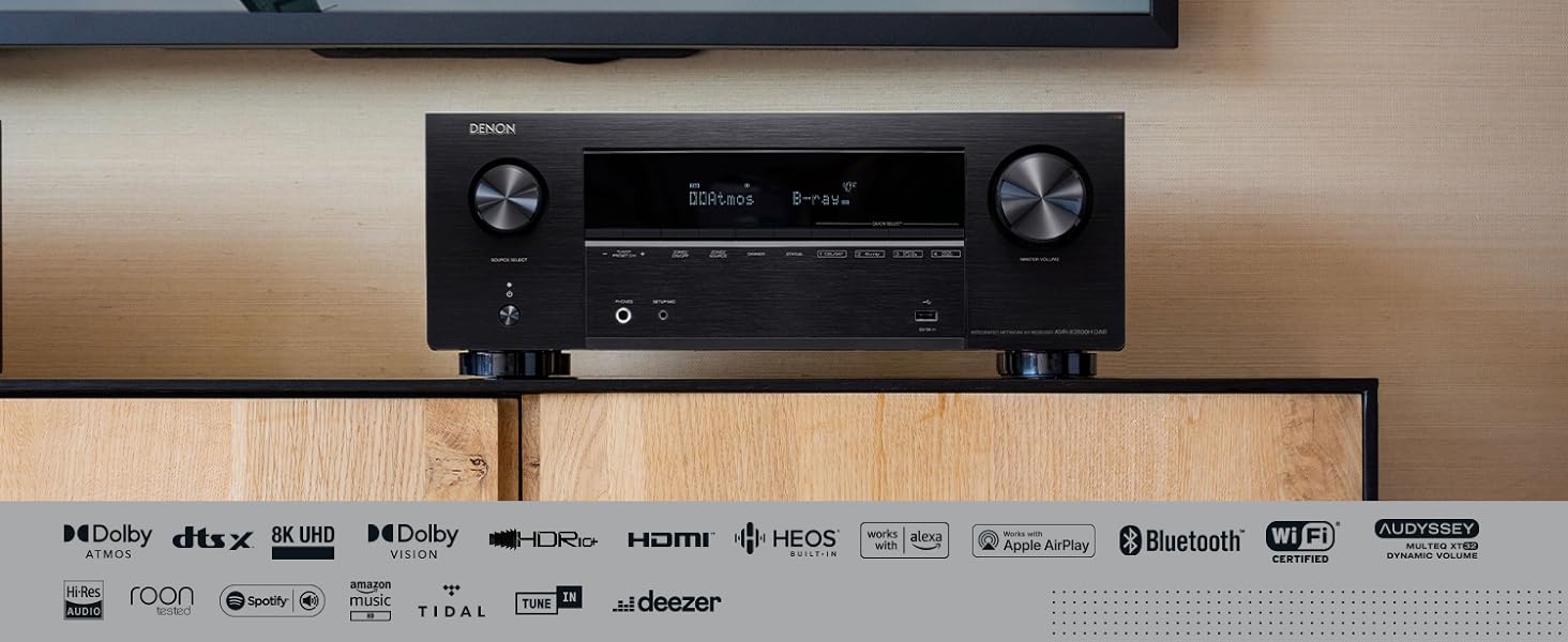 Ресивер Denon AVR-X2800H 7.2, Dolby Atmos, DTSX, 8K HDMI, Bluetooth, WLAN, AirPlay 2, Alexa, чорний