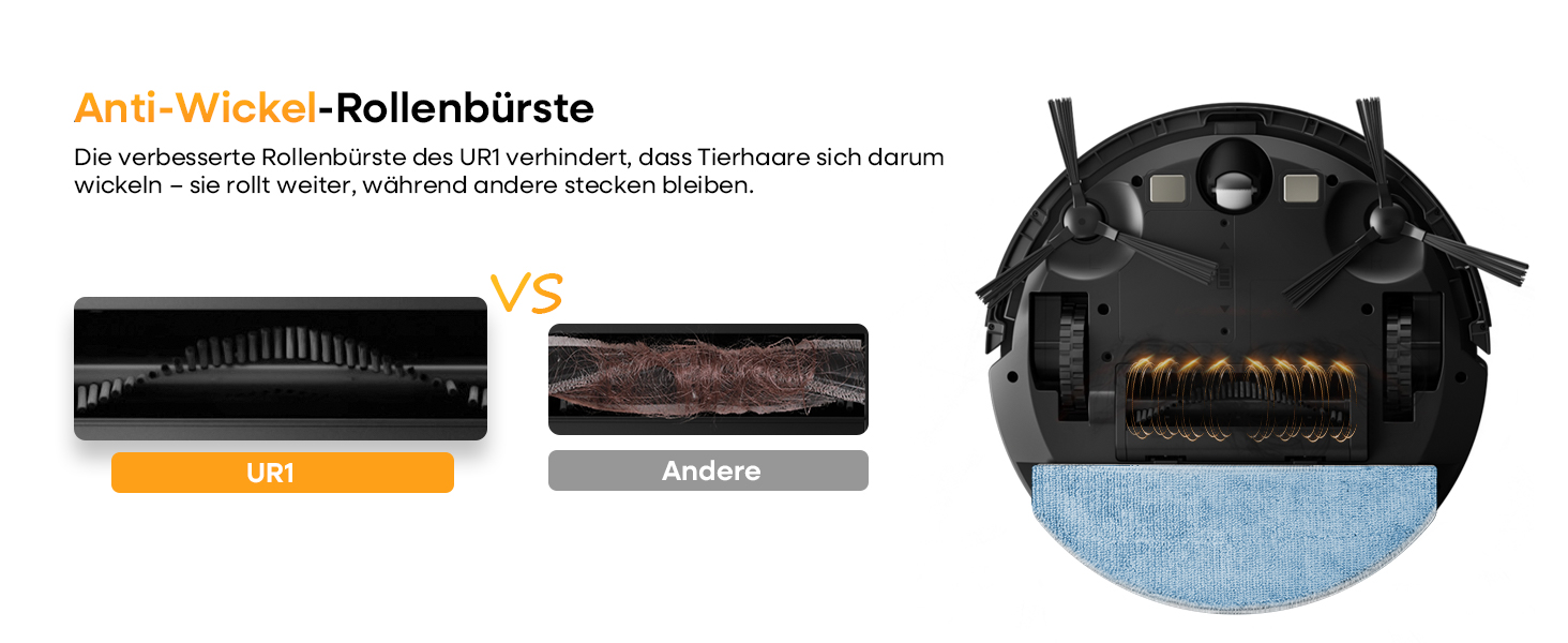Робот-пилосос з функцією миття 5000Pa, 3-в-1 з часом роботи 180 хвилин, для прибирання шерсті тварин та килимів, з керуванням через додаток, чорний