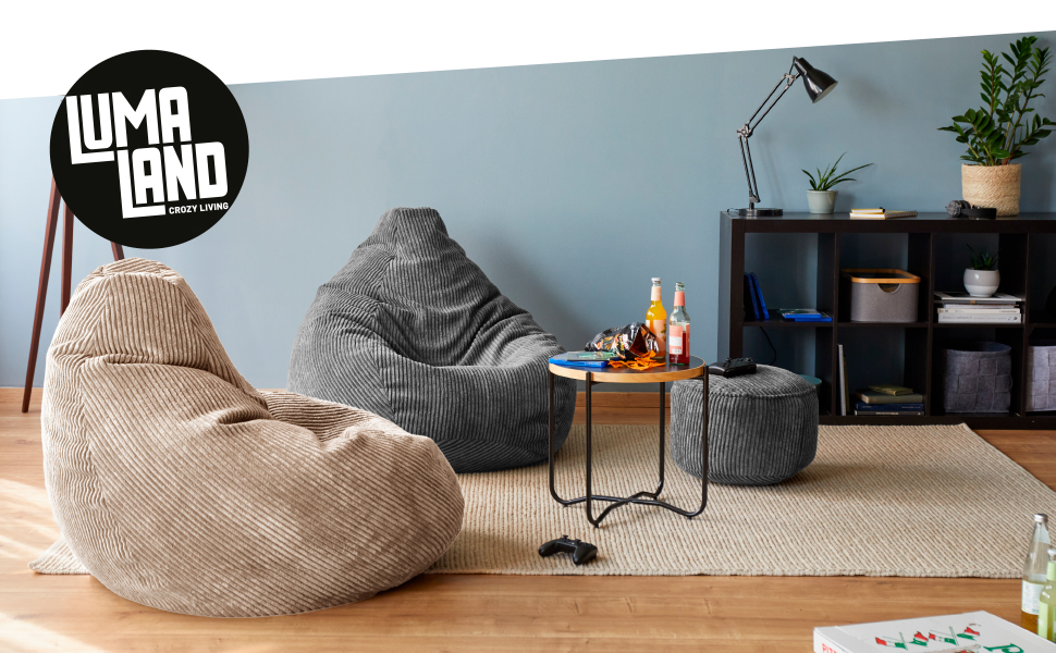 Lumaland Gaming Sitzsack XXL Cord: Крісло-мішок для геймерів, темно-синій 135x100 см