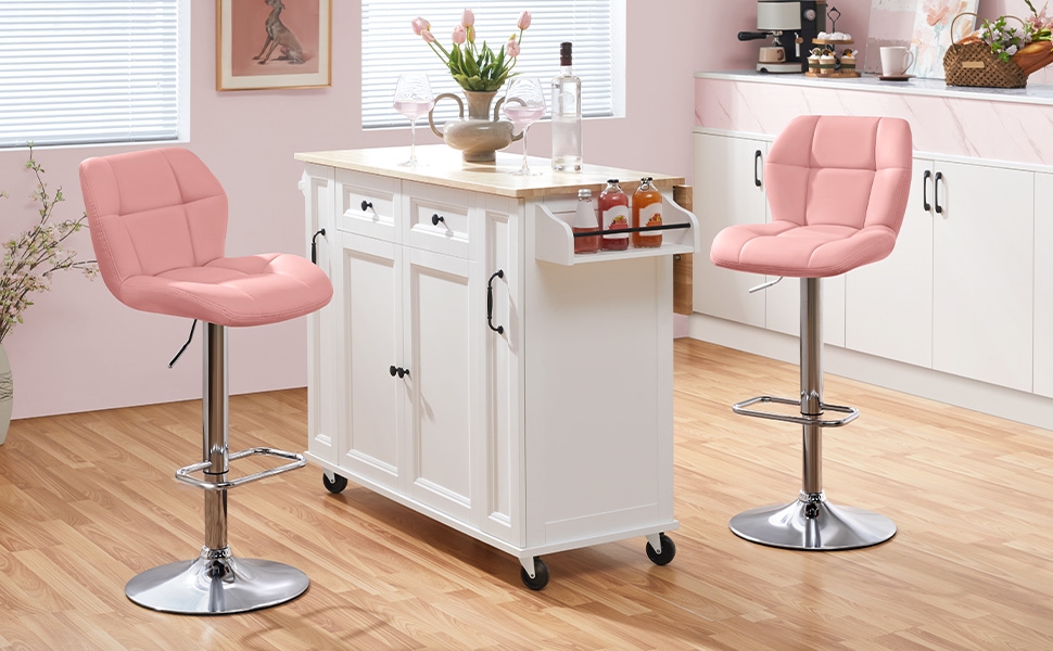 Барні стільці Yaheetech, комплект з 6 шт., регульована висота, обертання 360°, з підніжкою, PU-шкіра, рожеві