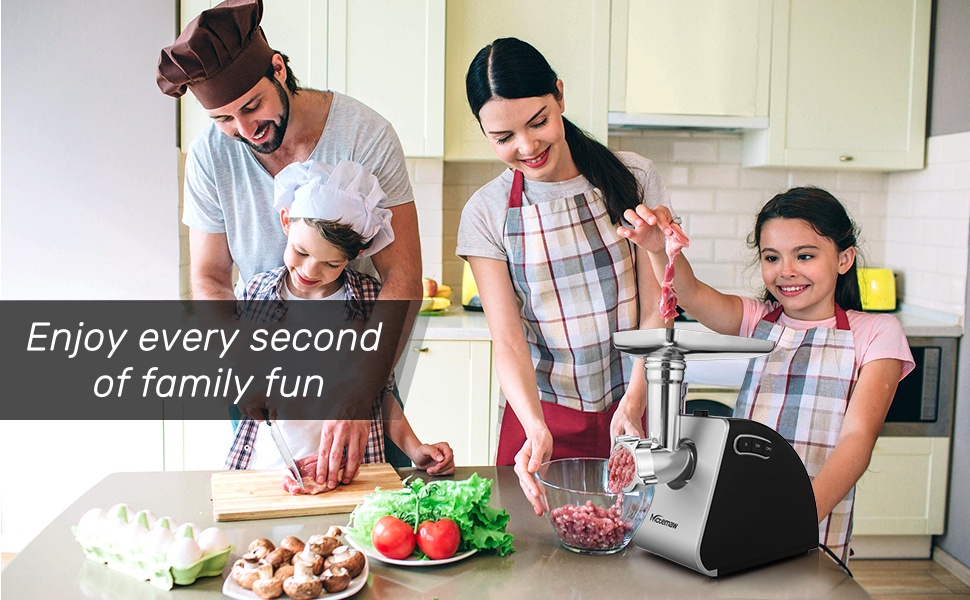 М'ясорубка електрична COOCHEER 2000W з насадками для ковбас, кеббе та овочів, сріблясто-сіра