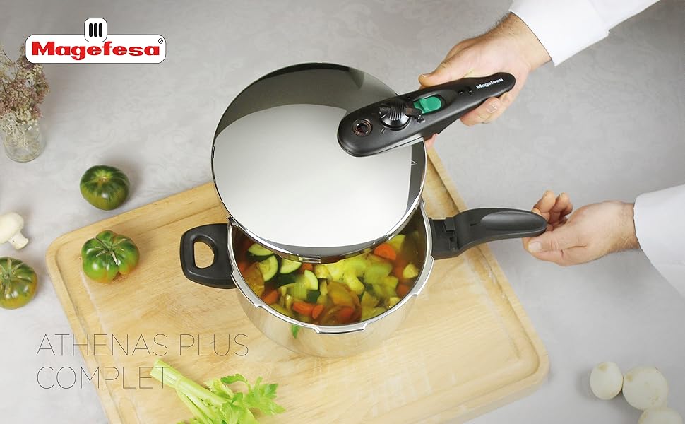 Набір сковорідок Magefesa Athenas 4+6L з корзиною та скляною кришкою, нержавіюча сталь 18/10, індукційне дно, термодифузійне дно