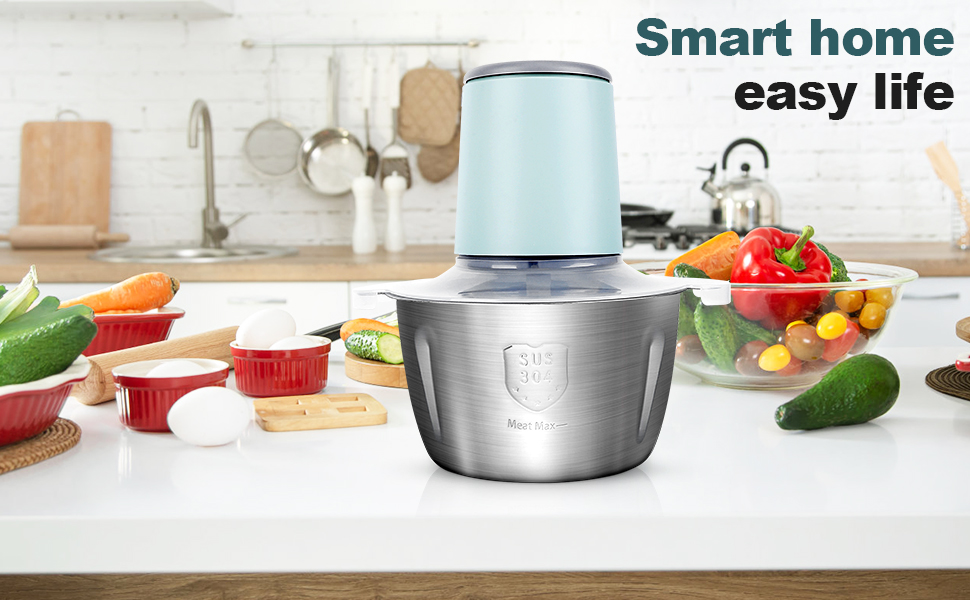 Електричний подрібнювач для кухні з великою ємністю 148W: 2 швидкості, 2л контейнер з нержавіючої сталі, 4 ножі з нержавіючої сталі. Подрібнювач для м'яса, цибулі, фруктів та овочів