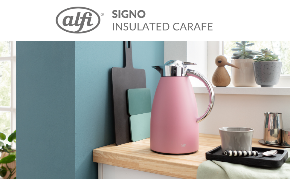 alfi SIGNO 1.0л термокружка з нержавіючої сталі, сатиновий срібло, з термоізоляцією та скляною колбою, з кришкою-поворотом та зручною кнопкою, ергономічна ручка, для однієї руки, ідеальна як для кави, так і для чаю